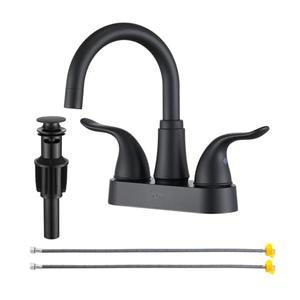KPW Bathroom Sink Faucet 2 or 3 Hole Matte Black Centerset 4 Inch Bathroom Sink Faucet 2 Handle Plating Over ABS Plastic Non-Metallic Lavatory Bathroom Faucet with Pop up Drain Water Supply Hoses