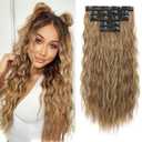 Clip in Hair Extensions, REECHO 5PCS Brown Hair Extensions 24" Thick Long Loose Waves hair extensions HE002 Invisible Lace Weft Natural Soft Hairpieces for Women Light Brown with Blonde Highlights