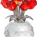 Red Rose Flower Crystal Figurine with Vase, Bouquet Flowers Ornament Gifts for Wife Girlfriend Women , Handmade Crystal Flower Collectible Home Table Decor for Valentine's Day Wedding Anniversary