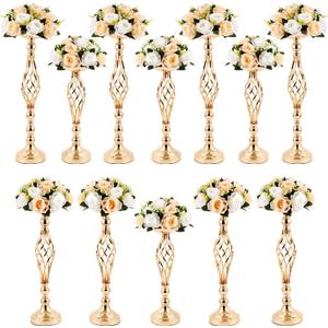 12 Pcs Metal Wedding Flower Stand Bulk Table Centerpieces, Tall Golden Flower Arrangement Vase Candle Holder Stand for Wedding Reception, Birthday, Party, Hotel Decor, Twist Style, 3 Sizes