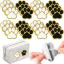Jexine 24 Pcs Paw Print Chenille Patches Self-Adhesive Stick-on Embroidered Patches Stickers for Clothing Bag Hat Backpack Jean Gift for Animal Birthday Party(White, Black with Gold Edge)