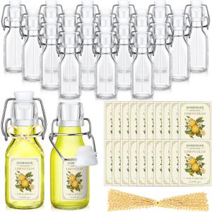 Havawish 20 Sets 4 oz Limoncello Bottles Swing Top Glass Bottles for Homemade Clear Flip Top Mini Limoncello Bottle with Labels Airtight Cap Lids for Home Brewing Wedding Baby Shower Christmas Gifts