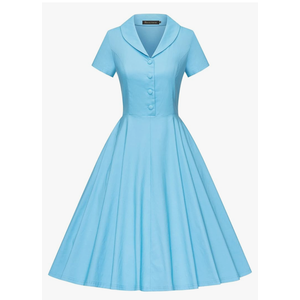 GownTown Women's 1950s Vintage Plaid&Dot Swing Tea Dress with Pockets L