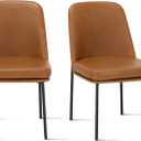 COLAMY Modern Dining Chairs Set of 2, Faux Leather Upholstered Dining Room Chairs Dinner Chair Kitchen Chairs with Curved Back and Metal Legs, Brown