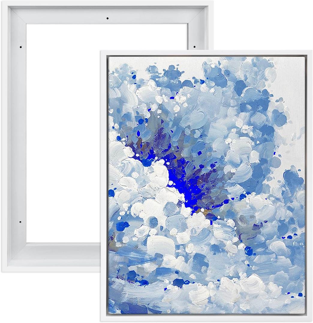 8x10 Floating Canvas Frames (2 Pack) - 0.9" Rabbet Depth Art Frame for Diamond Painting & Living Room Decor (White)