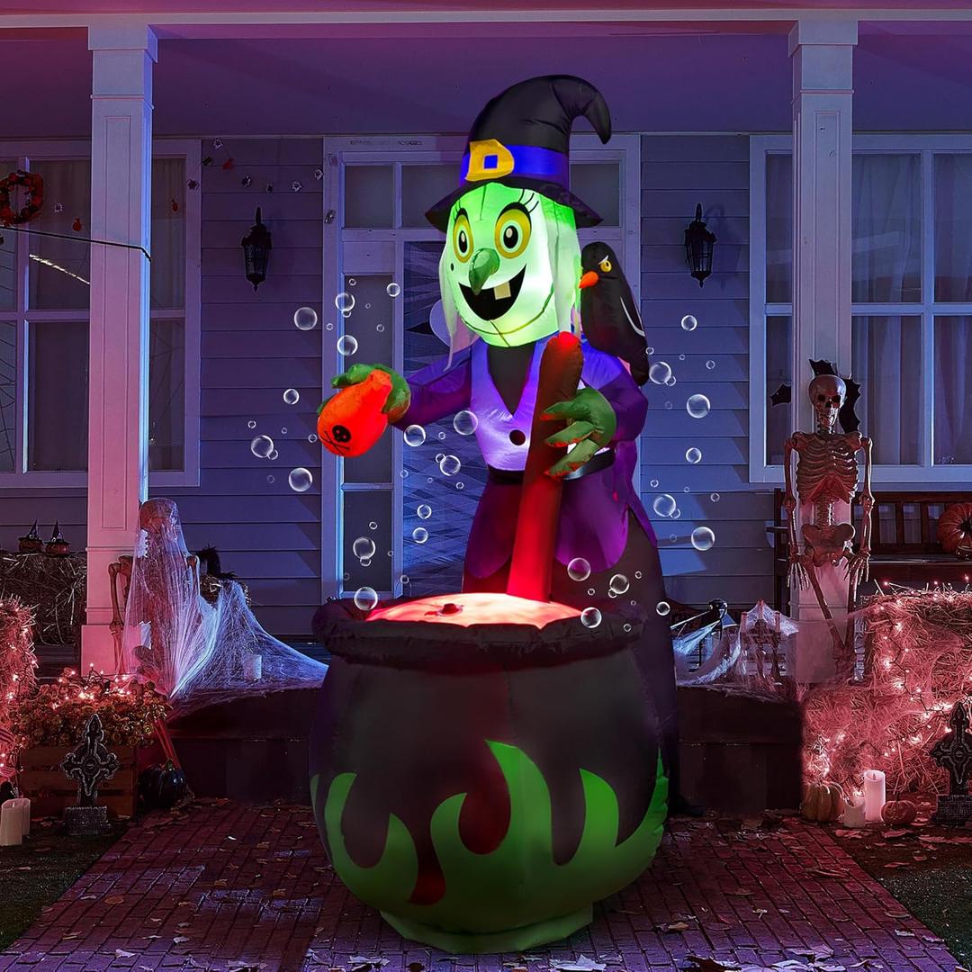 JOYIN 6 FT Halloween Witch Inflatables Outdoor Decorations and Cauldron with Bubbling Potion and Light Inflatable Decoration Giant Blow Up Yard Halloween Decorations for Outdor Yard Lawn Party Decor