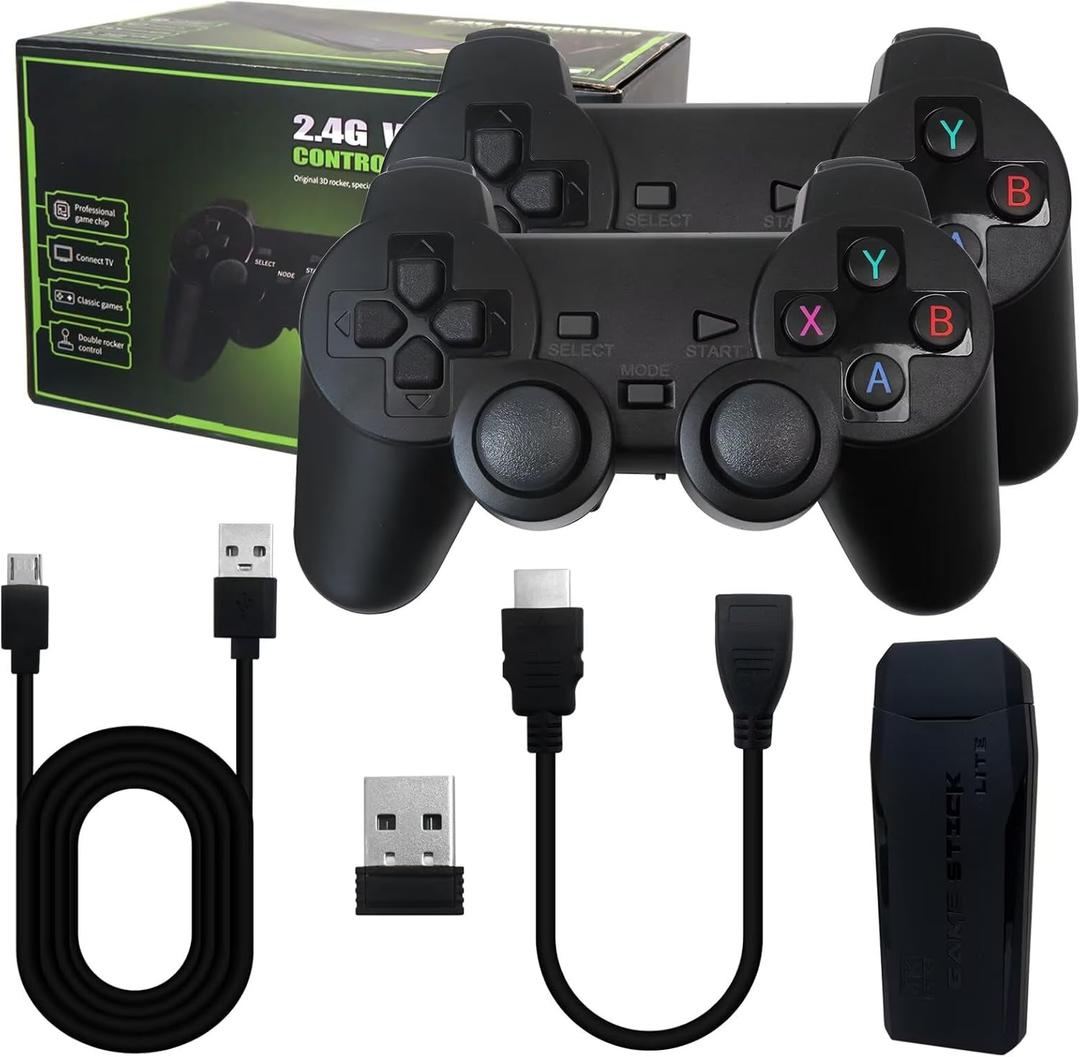 Upgraded Wireless TV Game Stick Built-in 20000+ Games, 64GB TF Card, 2.4GHz Wireless Gamepad with 15 Emulators Retro Video Games Gifts for Retro Gaming Lovers