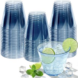 9 oz Clear Plastic Cups Blue Plastic Disposable Cups for Cocktail 50 Pack Fancy Cocktail Cup for Party Stemless Wine Glasses for Party Wedding Graduation Birthday