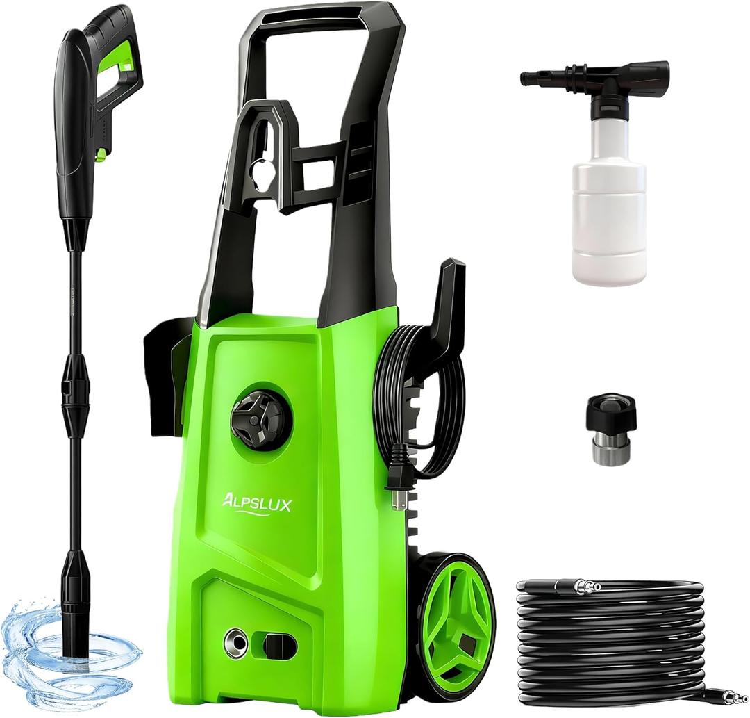 Electric Pressure Washer Power Washer Electric Powered Power Wash Power Washers with Adjustable Nozzle, Pressure Cleaning Machine with Foam Cannon for Cars, Fences, Driveways, Patios, Home Cleaning (Green)