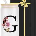 Monogrammed Glass Drinking Cup With Lid Straw Happy Birthday for Adult Men Women Who Have Everything Want Nothing Dad Mom Guy People Couples Parents Christmas Cool Funny Unique Special Gifts Present,G, 16 Ounces