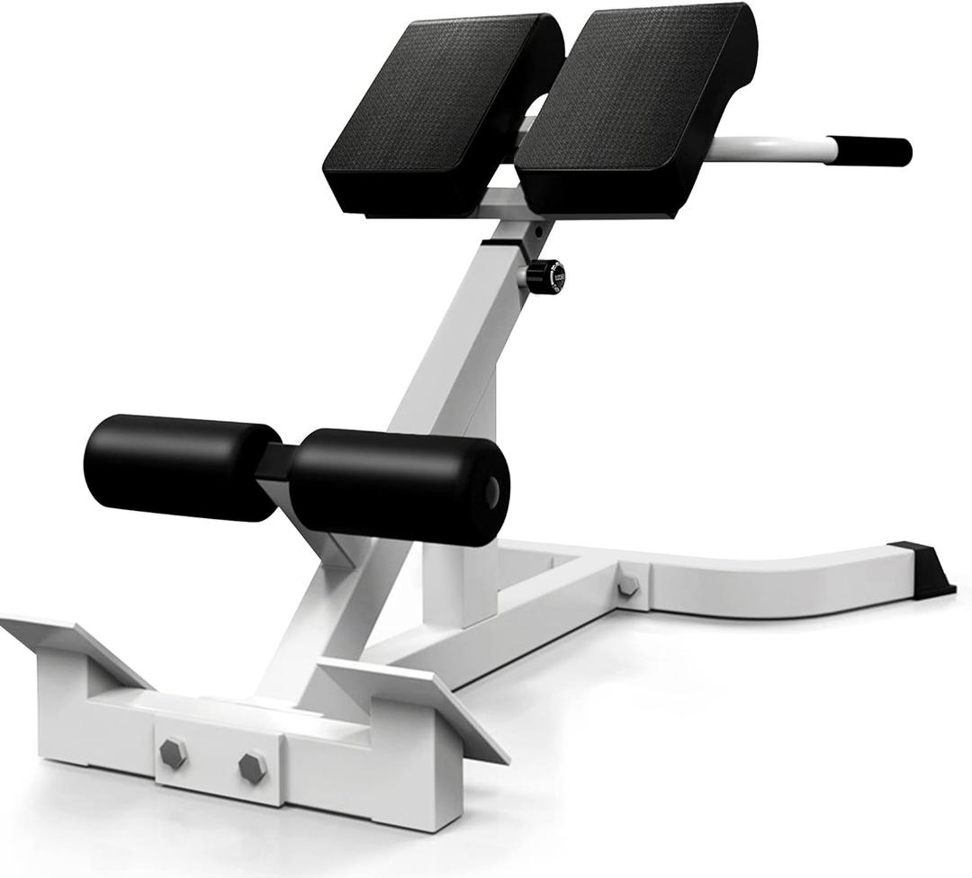 Roman Chair Back Extender - Angle & Height Dual Adjustable Hyperextension Bench for Home Gym - Adjustable Back Exercise Machine (White)