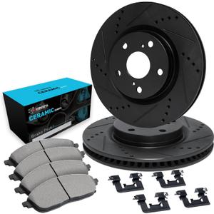R1 Concepts Rear Brake Kit Fits 1997-2005 Chevrolet Blazer; 1998-2003 Chevrolet S10, GMC Sonoma; 1997-2001 GMC Jimmy, Oldsmobile Bravada| Ceramic Pads, Drilled Slotted Rotors| Hardware| 11.6" Rear