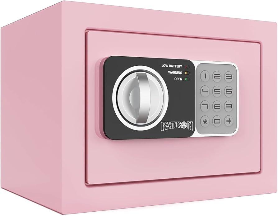 PATRON Safe Box with Digital Electronic Security Keypad Mini Small Safe,Money Safe,Wall or Cabinet Safe for Home Office Travel Business Use, 0.236 Cubic Feet, Pink