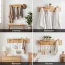 Mid Century Modern Walnut Foldable Entryway Wall Coat Hanger Hook with Shelf,Heavy Duty Wooden Piano Hidden Towel Hooks for Bathroom,Wall Rack for Purse&Key&Mail,Home Decor (Natural, 7 Hooks)