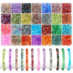 shynek 1400 Pieces 6mm Round Glass Beads for Bracelets, 28 Colors Bracelet Beads, Glass Crystal Beads for Jewelry Making, Bracelet Making and DIY Crafts(Ink Patterns Color)