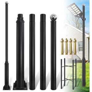 13Ft Tall Street Light Pole, Outdoor Heavy Duty Galvanized Metal Street Lamp Post with rebar Cages and Expansion Screw (13FT Black 114+76mm)