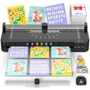 13in Laminator Machine with Sheets 50pcs + Paper Trimmer + Corner Rounder + Scale Line, 11x17 / ABS Anti-Jam |Dual Hot and Cold Mode | 90s Fast Preheat for A3/A4/A5/A6 Home Office School Use (Black)