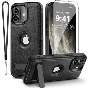 for iPhone 17 Case [Compatible with Magsafe] 6.3 Inch, Leather Magnetic Case with Invisible Kickstand, Upgraded N56 Strong Magnet Slim Cover, Wireless Charging, Black