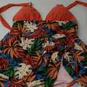 SUUKSESS Women One Piece Swim Dress Tummy Control Swimsuit Tie Knot Bathing Suit (X-Large, Coral Pink Leaf)