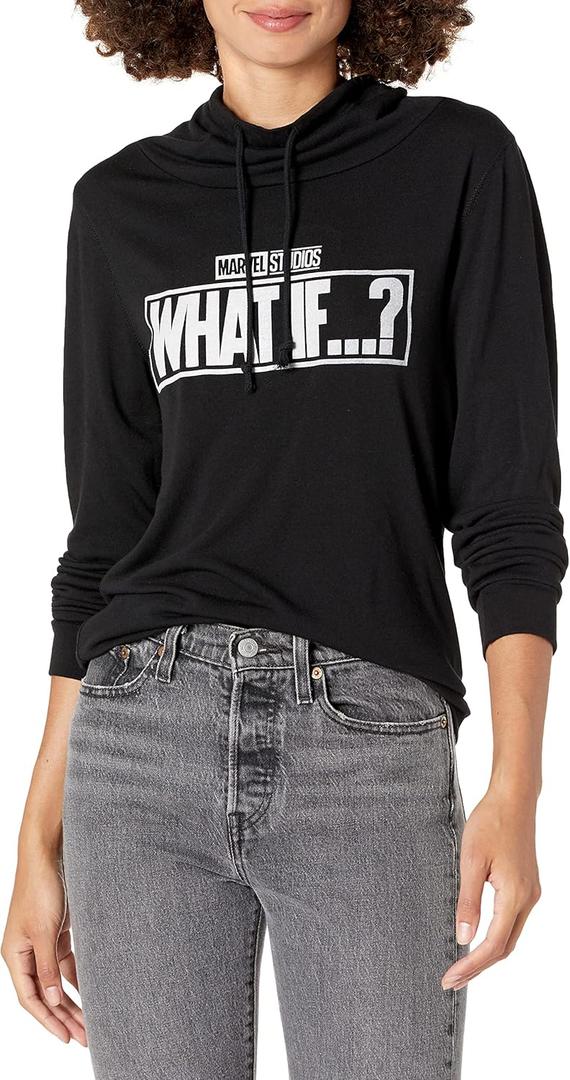 Marvel Black and White Women's Long Sleeve Cowl Neck Pullover, X-Small