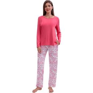 Womens Soft Pajama Set Long Sleeve Tops and Full Length Pajama Set Sleepwear with Dream Print Two Piece Pjs (XXL)