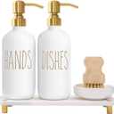 MOMEEMO Gold Soap Dispenser Set Comes with Stainless Steel Pumps, Instant Dry Tray, and Dish Scrub Brush, Suitable for Kitchen Decor and Accessories. (Gold)