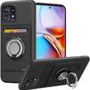 for Motorola Moto Edge Plus 2023/Motorola Edge+ 5G UW 2023/Edge 40 Pro/Edge X40 Phone Case with 360 Rotatable Ring Holder Stand and Card Holder case for Moto Edge Plus 2023 Cover - Black