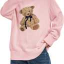 GORGLITTER Women's Teddy Bear Sweater Long Sleeve Cute Crew Neck Chunky Cozy Fall Trendy 2025 Knit Pullover Tops (Large, Pink)