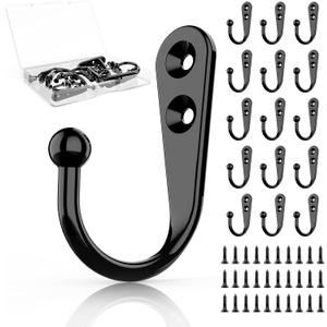 15 Pcs Black Wall Mounted Coat Hooks, Hanger Hook with 30 Pieces Screws for Hanging Hat, Towel, Key, Robe, Coats, Scarf, Bag, Cap, Coffee Cup, Mugs