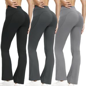 3 Packs Women's Flare Leggings with Pockets (XX-Large, Muticolor)