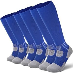 IRAMY Compressive Soccer Socks Ankle Compression Support Coolmax Wicking Anti-Slip Football Baseball Softball 1/2/3 Packs (Large, Darkblue-three Packs)