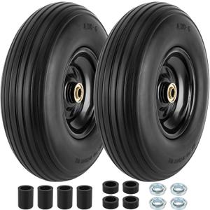4.00-6 Flat-free Tire and Wheel, 13" Wheelbarrow Wheels and Tires with 5/8" or 3/4" Bearings 4.00-6 Solid Tires Replacement for Wheelbarrow, Gorilla Cart, Hand Trucks, Garden Carts(2 PCS)