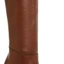 Coutgo Women's Chunky Heeled Knee High Boots Classic Leather Square Toe Zippered Tall Boot (Brown)