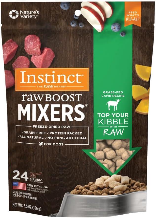 Instinct Raw Boost Mixers Freeze Dried Dog Food Toppers For Dry Food, Grain Free Dog Food Toppers with Lamb For Dogs, 5.5 oz | Freeze-dried raw meal topper or treat, grass-fed lamb & lamb organs, non-GMO fruits & vegetables, adds nutrition & flavor (EXP 04/19/27)