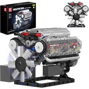 Mould King Visible V-8 Engine Building Blocks V8 Motor Model Building Toys, V8 Combustion Engine Building Sets, Creative STEM Toys Engine Building Kit for Adults Kids 14+(535PCS)