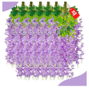 24 Pack Light Purple Wisteria Hanging Flowers, 3.4 Ft Fake Hanging Flowers, Artificial Wisteria Garland Vines for Wedding Room Backdrop Outdoor Patio Garden Decoration