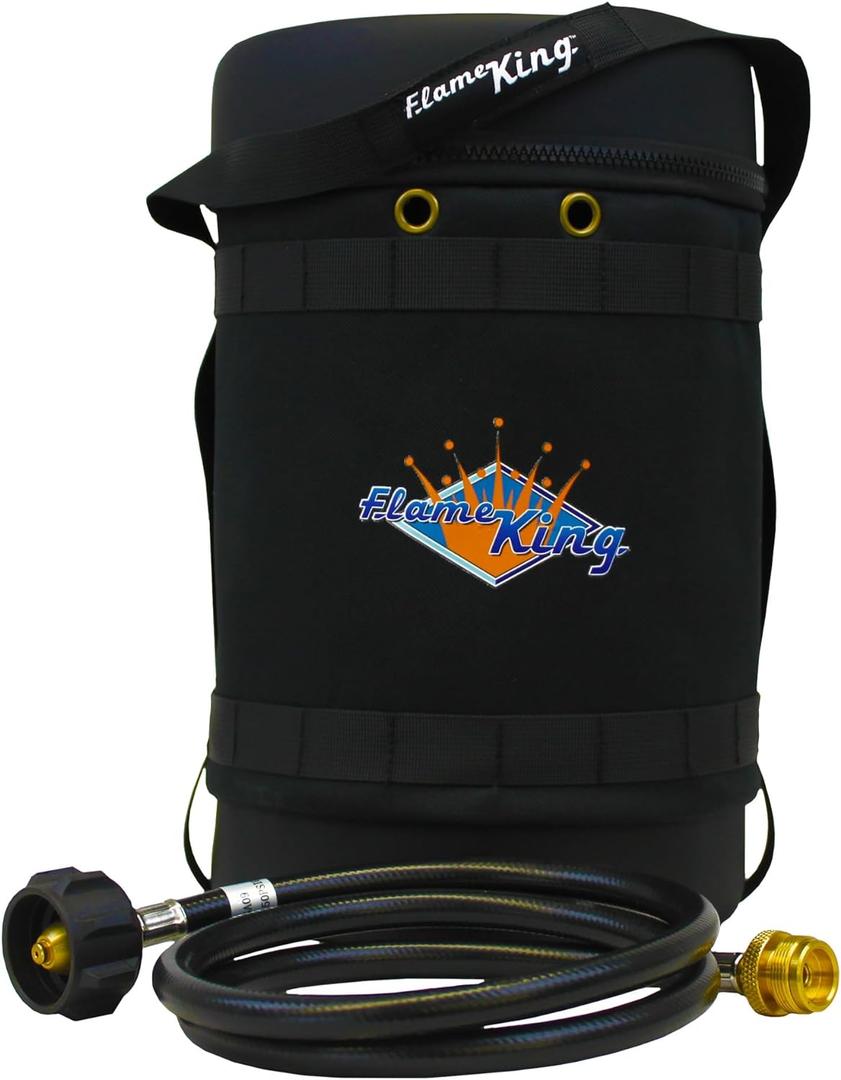 Flame King Gas Hauler Kit - Insulated Protective Carry Case for 5LB Propane Tank Plus Adapter Hose for Camping and Outdoor Adventures