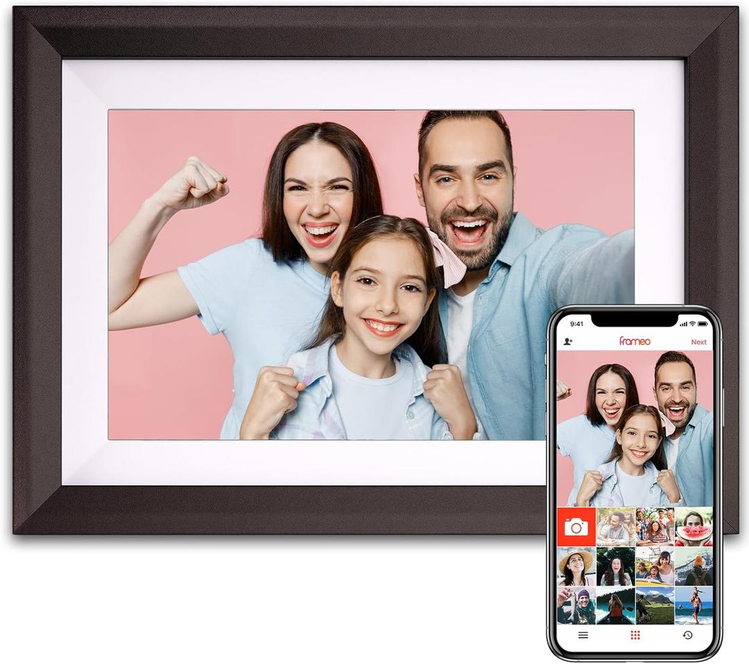 WiFi Digital Picture Frame 10.1 Inch Smart Digital Photo Frame with IPS Touch Screen HD Display, 16GB Storage Easy Setup to Share Photos or Videos Anywhere via Free Frameo APP (10.1 Inch Frame 3#) (10.1 Inch FRAMEO purple-gold Wood)