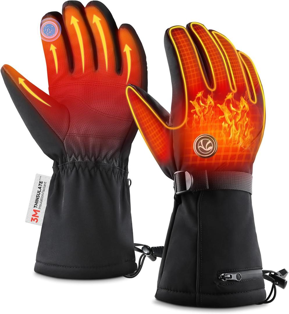 Heated Gloves for Men Women 4800mAh Rechargeable 8H Electric Heated Ski Gloves Waterproof Touchscreen Thermal Winter Warm Gloves for Outdoor Working Fishing Hunting Cycling Skiing Hiking (Medium)