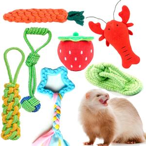 7 Pack Ferret Chew Toys Ferret Bell Balls Squeaker Toy Squeak Teething Pet Toy Durable Knotted Tug of war Cotton Chew Rope Exercise Scratch Interactive Cat Dog Rope Set Small Animal