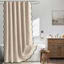 MIULEE 84" Long Scalloped Shower Curtain Linen Textured with 12 Metal Hooks Cute Extra Long Heavy Duty Washable Waterproof Cloth Shower Curtains with Black Border for Bathroom Hotel,Copper Brown