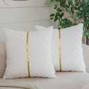 WACOMECO Velvet Throw Pillow Covers, Pack of 2 Soft Gold Decorative Cushion Covers for Couch Sofa Living Room Home Decoration, White, 18x18 inch