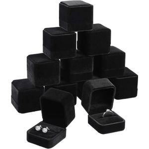 Zhanmai 6 Pcs Valentines Day Velvet Ring Box Jewelry Box Earring Jewelry Case Gift Boxes for Wedding, Engagement, Birthday and Anniversary 2.12 x 1.77 x 2 Inch(Black)