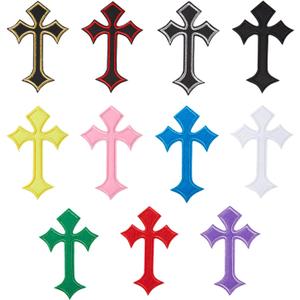 5 x 11pcs Cross Patches, Iron on/Sew on Cross Applique Patch, DIY Iron Patches for Jeans Hats Shirts Jackets Backpacks