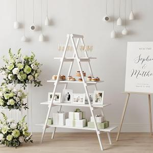 Sintuff 4 Tier White Wooden Ladder Shelf Wedding Treat Wall Gift Stand
A-frame Foldable Bookshelf Display Stand for Wedding Birthday Event Party Decor, 53.5 x 39.4 x 13.4 Inch
