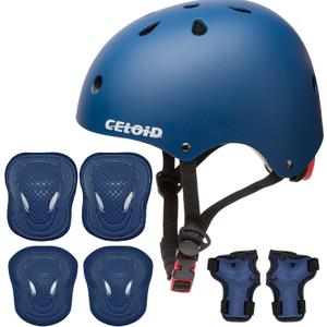 CELOID Kids Helmet Pad Set, Adjustable Kids Skateboard Bike Helmet Knee & Elbow Pads Wrist Guards 8-14yrs Youth Protective Gear Set for Girls Boys Bicycle Bike Roller Skating Scooter Rollerblade Sport