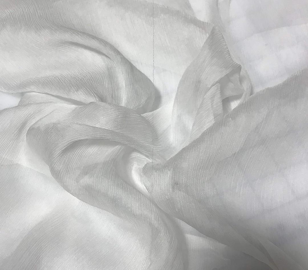 White - 100% Silk Crinkle Chiffon Fabric (1 Yard x 45" Wide Precut)