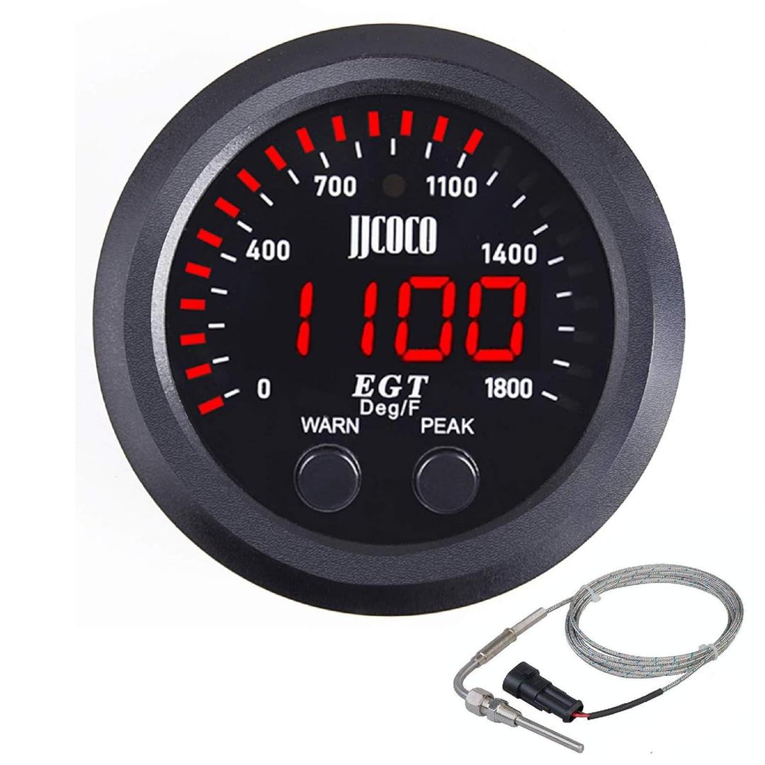 Exhaust Gas Temperature EGT Gauge Kit 21/16in 52mm Ultra Thin 01800 Red LED with Sensor and Dashboard Pod