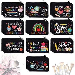 Irenare 30 Pcs Teacher Appreciation Gifts Teacher Survival Kit Canvas Makeup Bags Cosmetic Pouch Funny Toiletry Bag with Zipper Thank You Gift for Women Men Travel Birthday Holiday Bulk