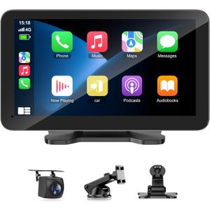 HAUXIY Wireless Apple Carplay Screen for Car, 7" HD Touchscreen with Apple Carplay & Android Auto, Backup Camera, GPS Navigation/Mirror Link/Voice Control/BT/FM